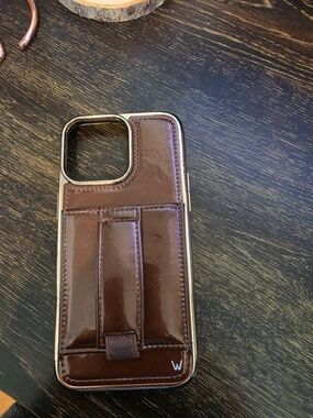 Woven Brown Leather Cardholder Phone Case with Kickstand